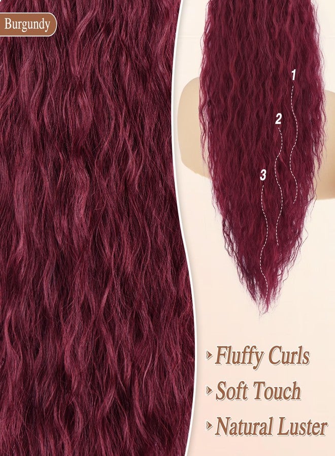 بارسدار وصلات شعر ذيل حصان طويلة مجعدة برباط من بارسدار، لون عنابي - 30 بوصة، مزودة بمشبك أحمر - وصلات شعر ذيل حصان صناعية بوهيمية ناعمة ذات مظهر طبيعي ومموج - Image 3